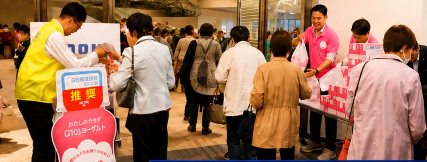 吹田市で飲むヨーグルトを配布する様子